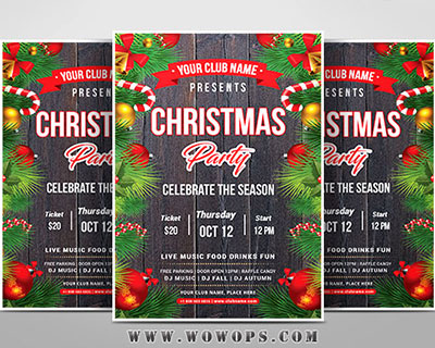 时尚木纹背景圣诞节派对活动宣传海报
