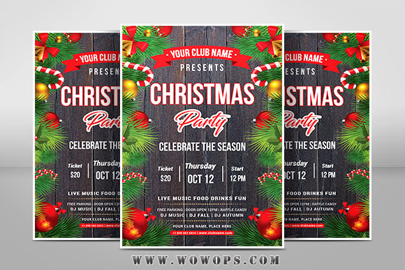 时尚木纹背景圣诞节派对活动宣传海报1