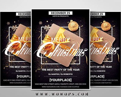 黑金时尚礼品盒背景圣诞新年海报设计