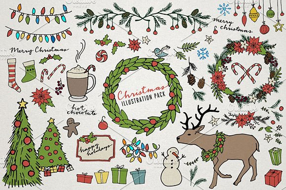 卡通手绘圣诞节圣诞树装饰饰品礼品插画素材2