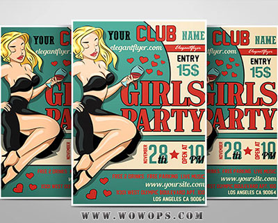 卡通时尚女孩派对聚会海报设计模板