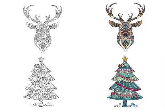 手绘涂鸦圣诞老人头像袜子铃铛圣诞树等插画素材2