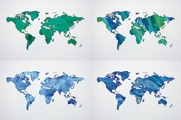 水彩画世界地图PNG+EPS矢量素材5