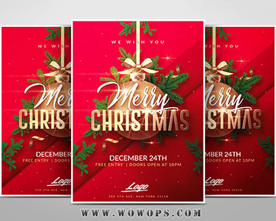 红色喜庆圣诞节新年海报设计模板