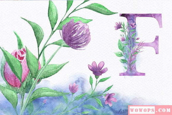 水彩婚礼装饰唯美花卉植物花环花边字母插画素材8