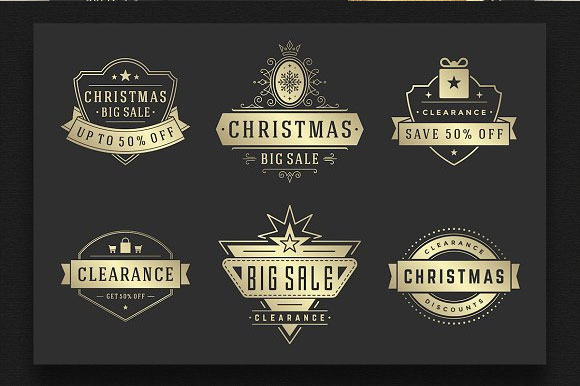 高端大气金色圣诞销售标签徽章装饰元素素材2