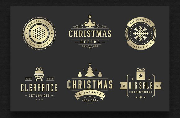高端大气金色圣诞销售标签徽章装饰元素素材5