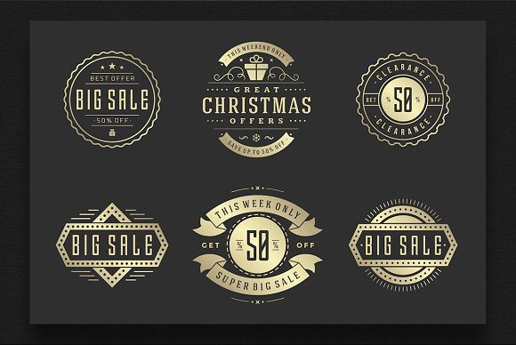 高端大气金色圣诞销售标签徽章装饰元素素材9