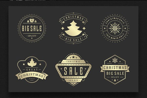 高端大气金色圣诞销售标签徽章装饰元素素材11