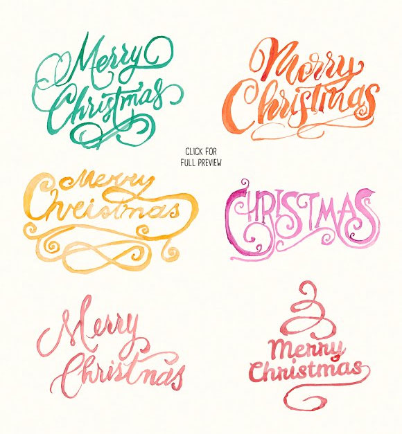 手绘水彩涂鸦祝福语圣诞贺卡设计模板4