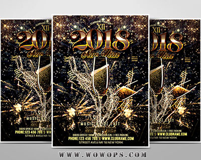 时尚2018金光闪闪新年派对海报设计