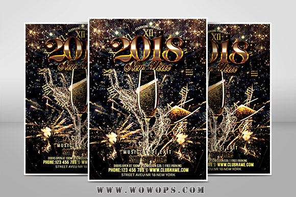时尚2018金光闪闪新年派对海报设计1