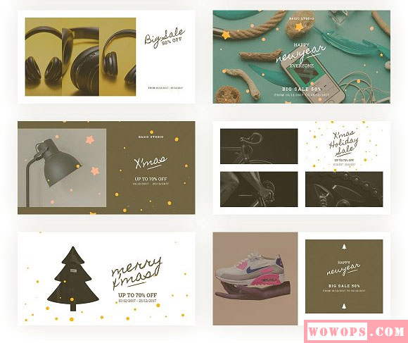 时尚复古脸谱网圣诞新年促销banner横幅素材8
