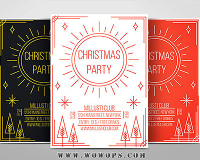 3色简约手绘线条圣诞节活动海报传单设计