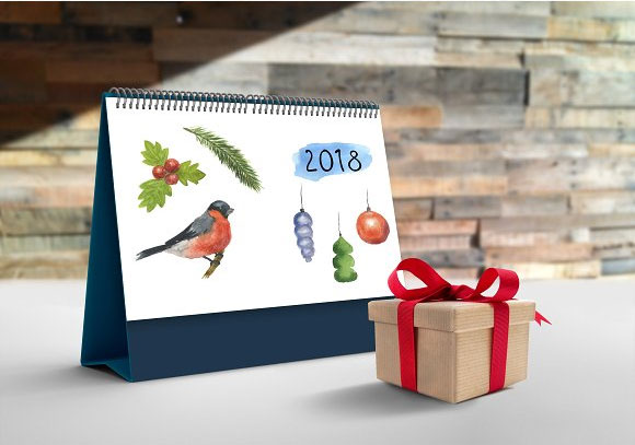 圣诞新年水彩鸟雪人礼物植物浆果插画素材3