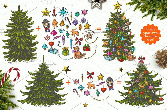 卡通手绘圣诞节装饰元素圣诞树卡片素材3