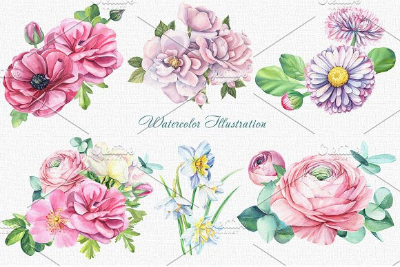 唯美水彩绣球花朵花卉植物花框插画素材5