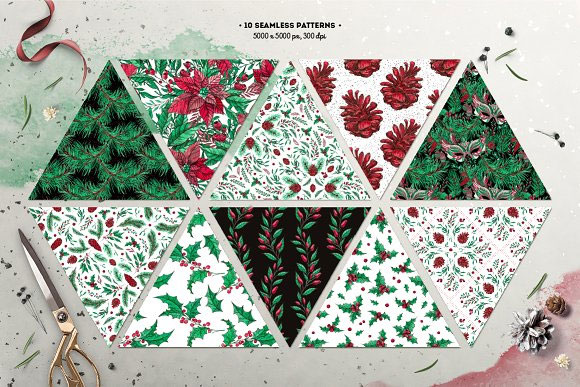 圣诞节派对面具花环冬青花卉装饰元素卡片素材6