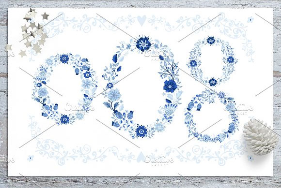 蓝色小清新花卉花环植物装饰背景素材15