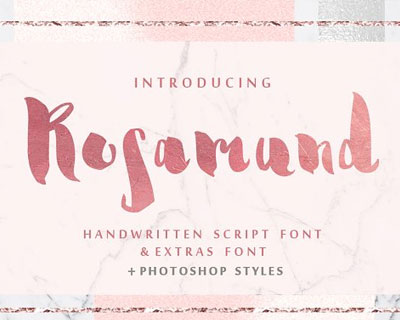 Rosamund唯美英文字体+矢量装饰元素金箔样式合集
