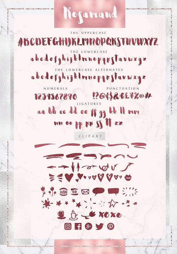 Rosamund唯美英文字体+矢量装饰元素金箔样式合集3