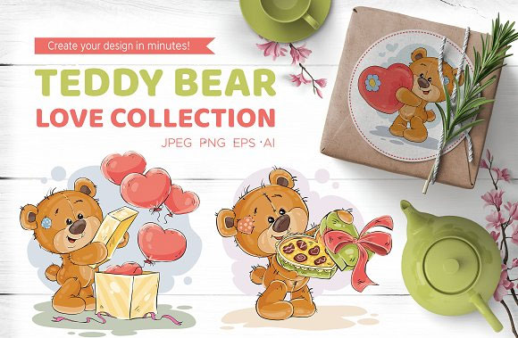 卡通可爱情人节泰迪熊玩具动物装饰素材1