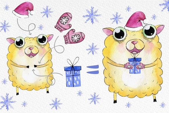 卡通可爱圣诞节动物礼物祝福短语插画素材5
