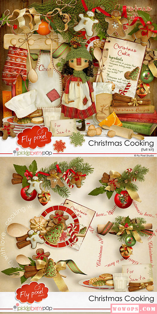 复古圣诞节烹饪工具饼干图案插画素材1