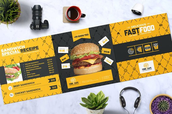 简单创意快餐餐厅三折页宣传单设计模板2