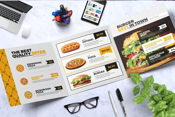 简单创意快餐餐厅三折页宣传单设计模板3