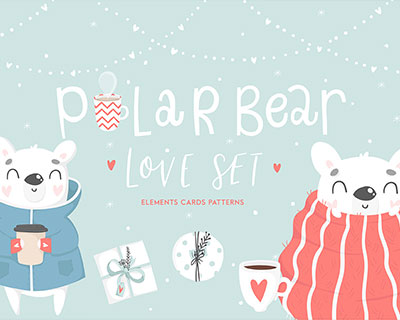 冬季卡通可爱北极熊插画卡片明信片设计