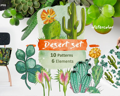水彩手绘沙漠植物仙人掌插图素材下载