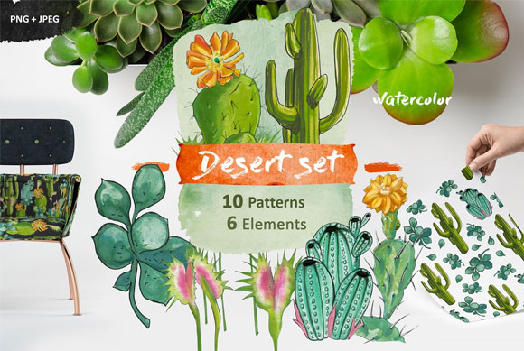 水彩手绘沙漠植物仙人掌插图素材下载1