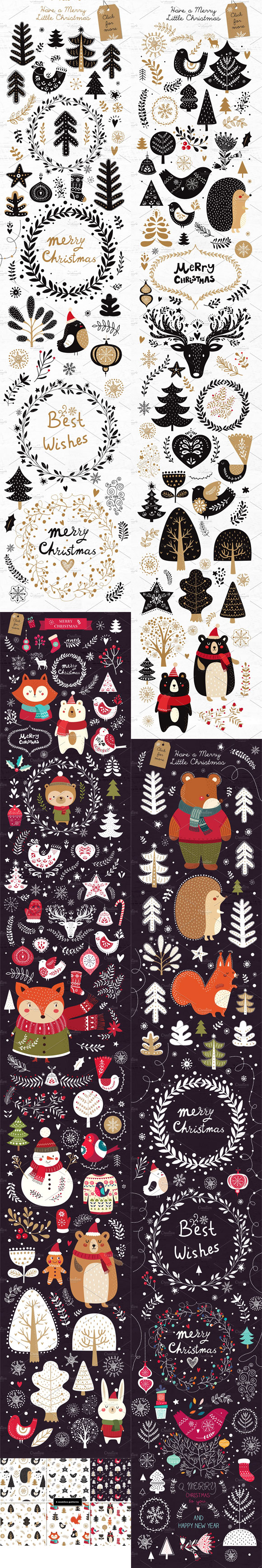 卡通圣诞节动物植物冬季装饰图案背景素材2