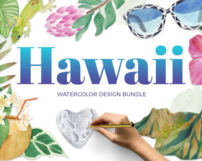 夏威夷水彩画度假旅游植物花卉插图设计