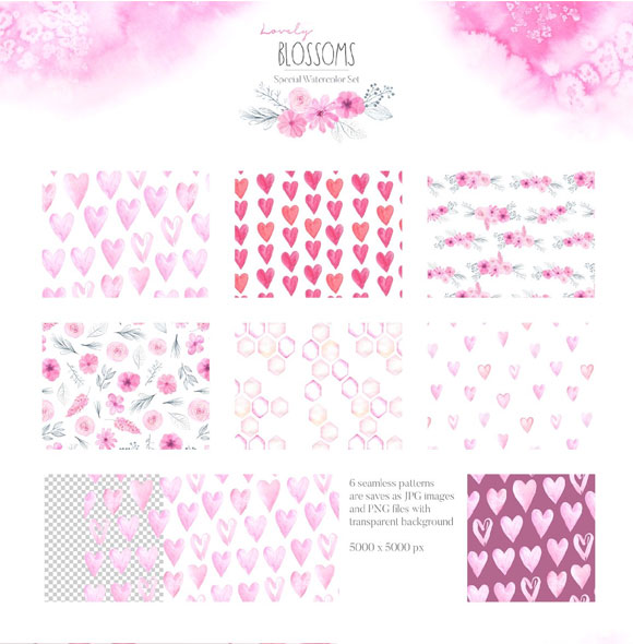唯美清新粉红色水彩花卉心形花束框架装饰元素4