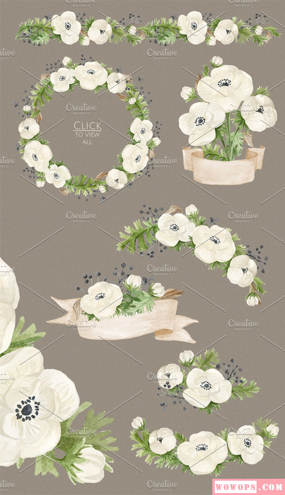 水彩花卉元素植物花束花环装饰素材3