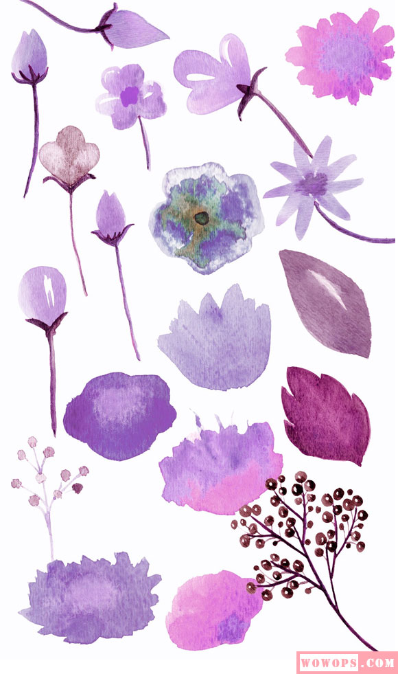 水彩浪漫紫色花卉婚礼插画素材3