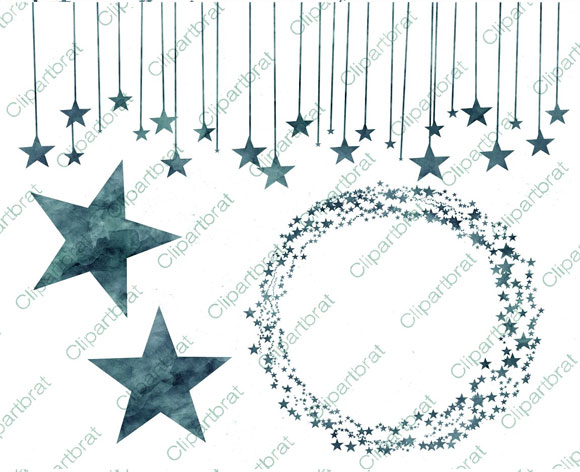 水彩深蓝色星星星迹流星装饰元素下载2
