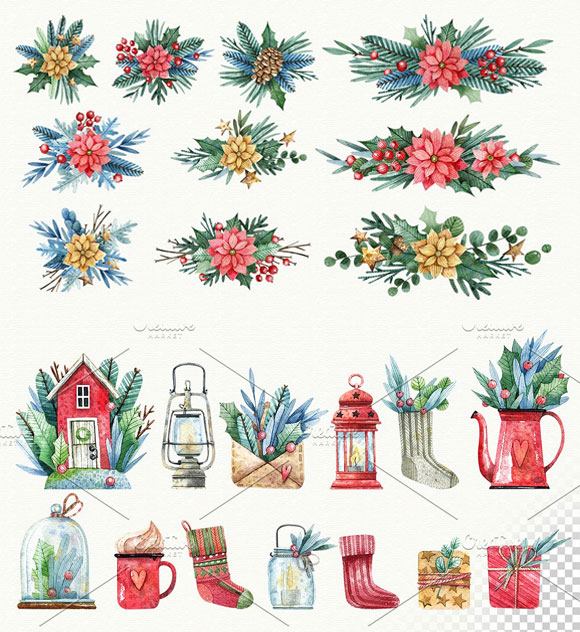圣诞节花卉植物花环背景图案装饰元素合集素材3