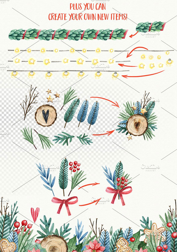 圣诞节花卉植物花环背景图案装饰元素合集素材5