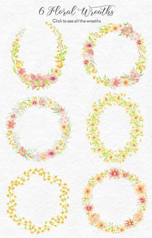小清新水彩花卉花束花环婚礼装饰图案素材4