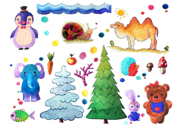 卡通儿童涂鸦宠物动物植物树木素材下载2