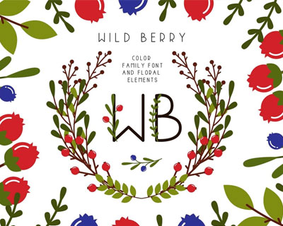 WildBerryBlue小清新英文字体装饰花环背景素材