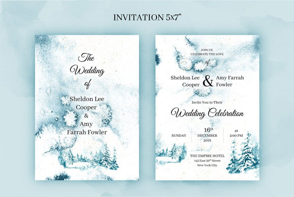 水彩森林纹理图案婚礼请柬邀请函设计模板2