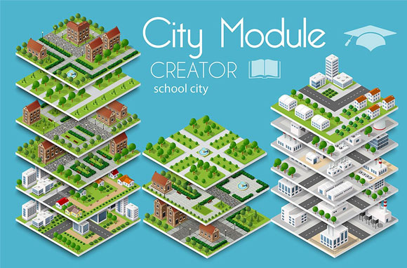 3D城市模块建筑图标景观建设素材下载1