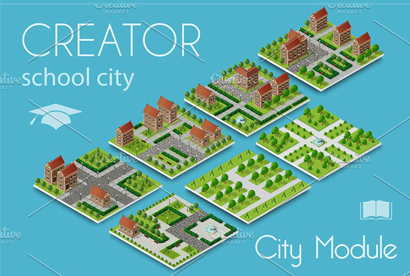 3D城市模块建筑图标景观建设素材下载2