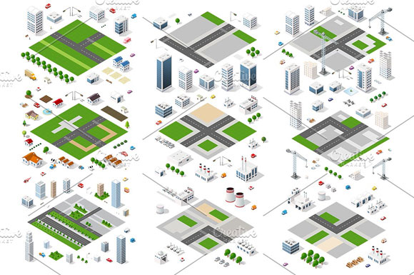3D城市模块建筑图标景观建设素材下载4