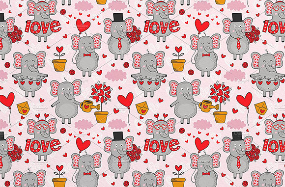 卡通可爱情人节爱情大象礼物吊牌卡片素材4
