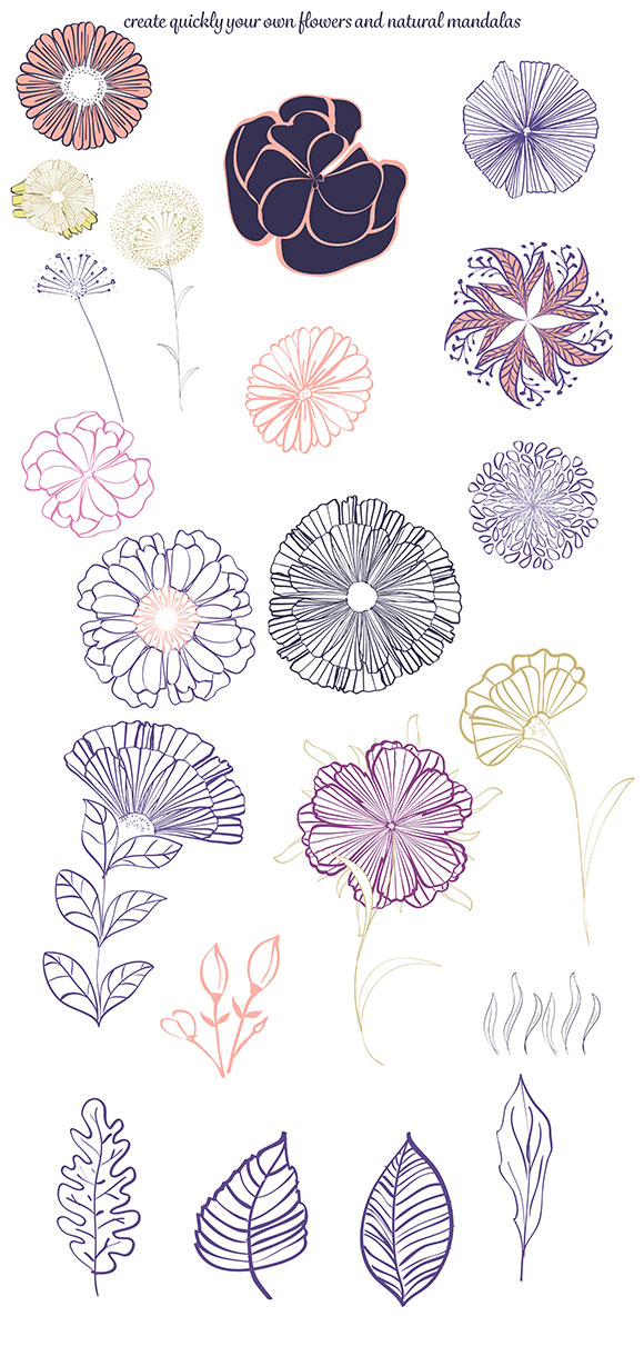 手绘涂鸦线条花卉图案AI矢量笔刷花环素材下载2